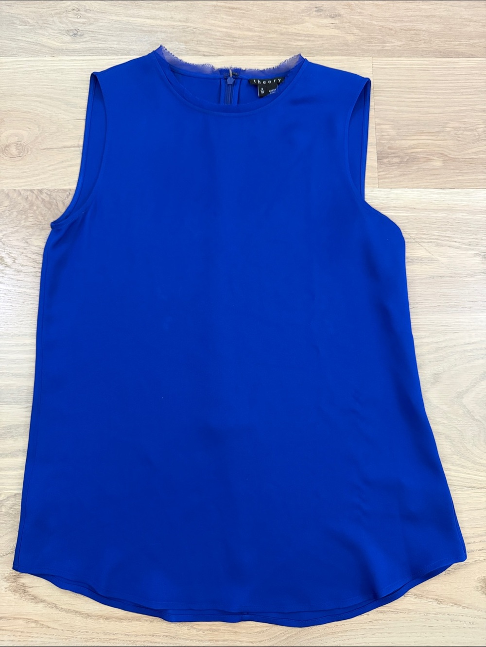 Theory Royal Blue 100% Silk Fringed Trim Sleeveless Tank Top | Petite (P/TP)